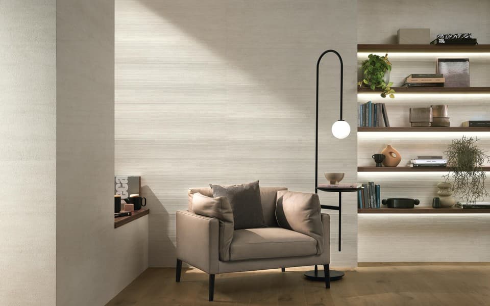 3D Reed Travertine White architectural surface detail